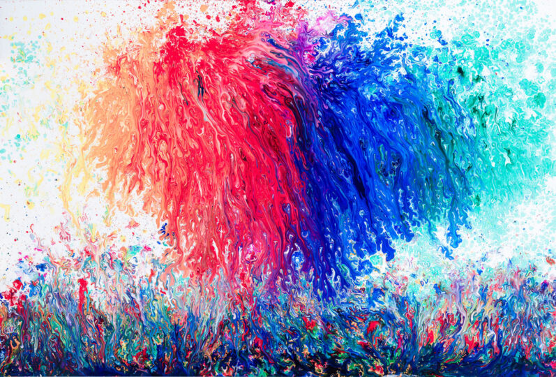 COMBUSTING TREE ON WATER, 2020, gloss on board, 91 x 135 cm