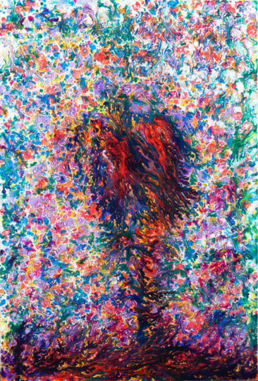COMBUSTION, 2020, gloss on board, 135 x 90 cm, private collection