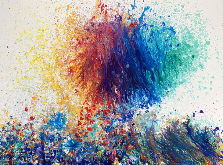 FIRE AND WATER, 2020, gloss on paper, 135 x 183 cm