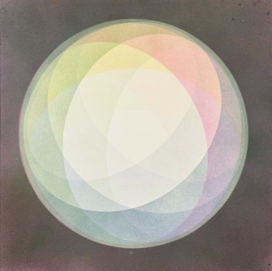 FIVE FOLD SPHERE, saffron, beetroot, crowberry, indigo and plankton on paper, 150 x 150 cm, Noma restaurant