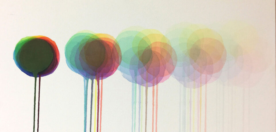 SHIFTING DOT, 2017, watercolour on paper, 35 x 73 cm, private collection